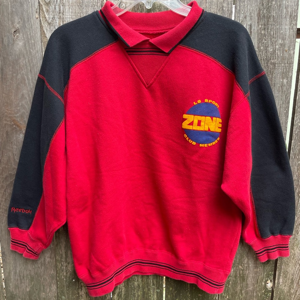 Vintage Reebok Men's Red and Black Collard Crewneck Sweater